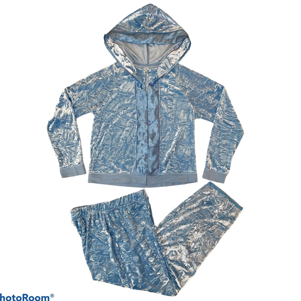 Sleep Sense Blue Wrinkled Velour Zip Hoodie Set PS